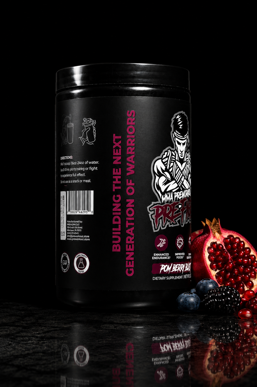 PRE-FIGHT | MMA Pre Workout for Fighters | Focus, Energy & Endurance Formula | PomBerry Blast (30 Servings)